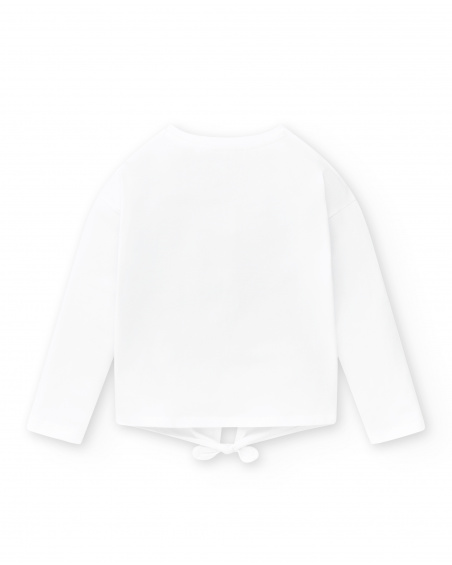 T-shirt comprida de menina em malha branca Coleção Acid Bloom