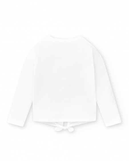 T-shirt comprida de menina em malha branca Coleção Acid Bloom