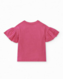 T-shirt de malha fúcsia de menina Coleção Acid Bloom