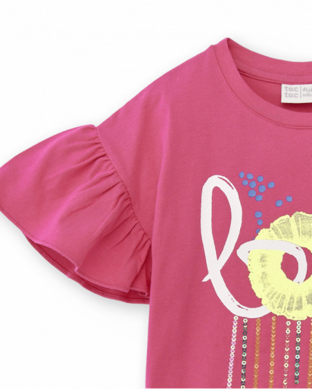 T-shirt de malha fúcsia de menina Coleção Acid Bloom