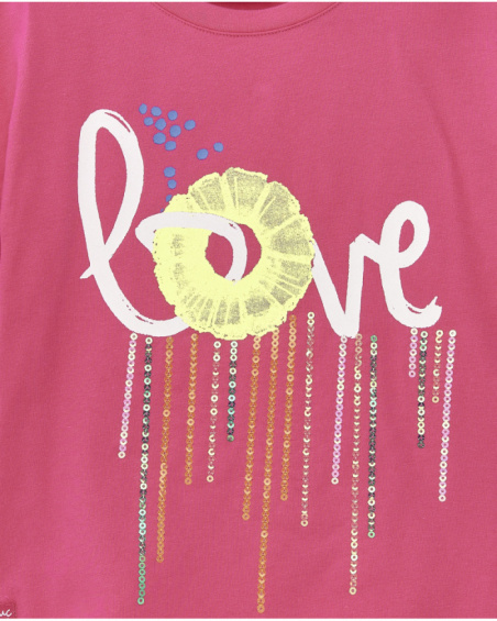 T-shirt de malha fúcsia de menina Coleção Acid Bloom