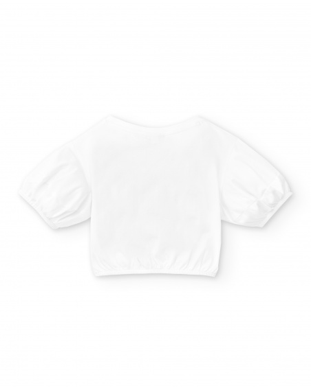 T-shirt curta de malha branca de menina Coleção Acid Bloom
