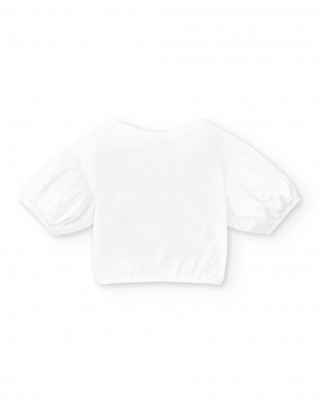 T-shirt curta de malha branca de menina Coleção Acid Bloom