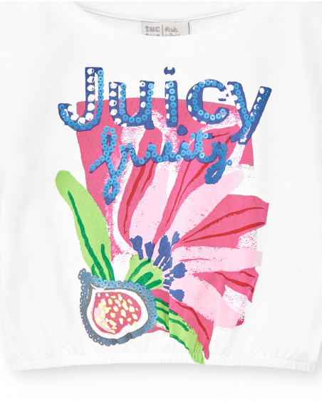 T-shirt curta de malha branca de menina Coleção Acid Bloom