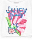 T-shirt curta de malha branca de menina Coleção Acid Bloom