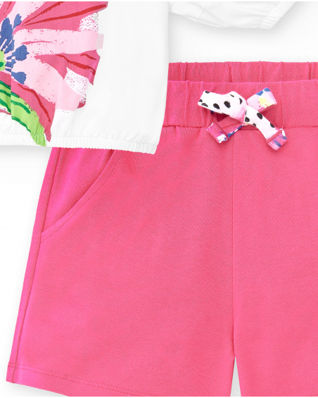 Conjunto de menina em malha branca fúcsia Coleção Acid Bloom