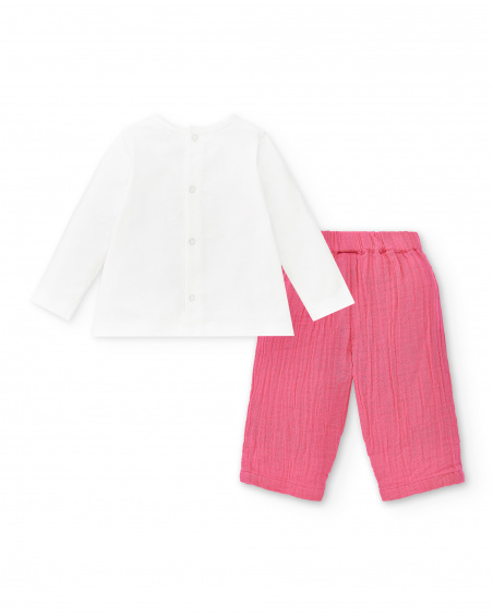 Conjunto de malha plana rosa branco para menina Coleção Over
