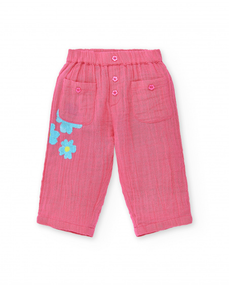 Conjunto de malha plana rosa branco para menina Coleção Over