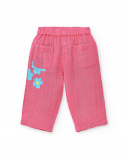 Conjunto de malha plana rosa branco para menina Coleção Over