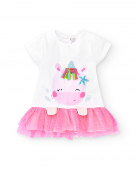 Conjunto de menina em malha de tule branco rosa Coleção Over