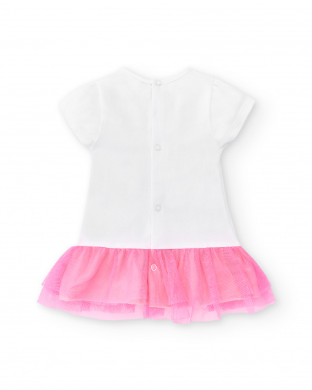 Conjunto de menina em malha de tule branco rosa Coleção Over