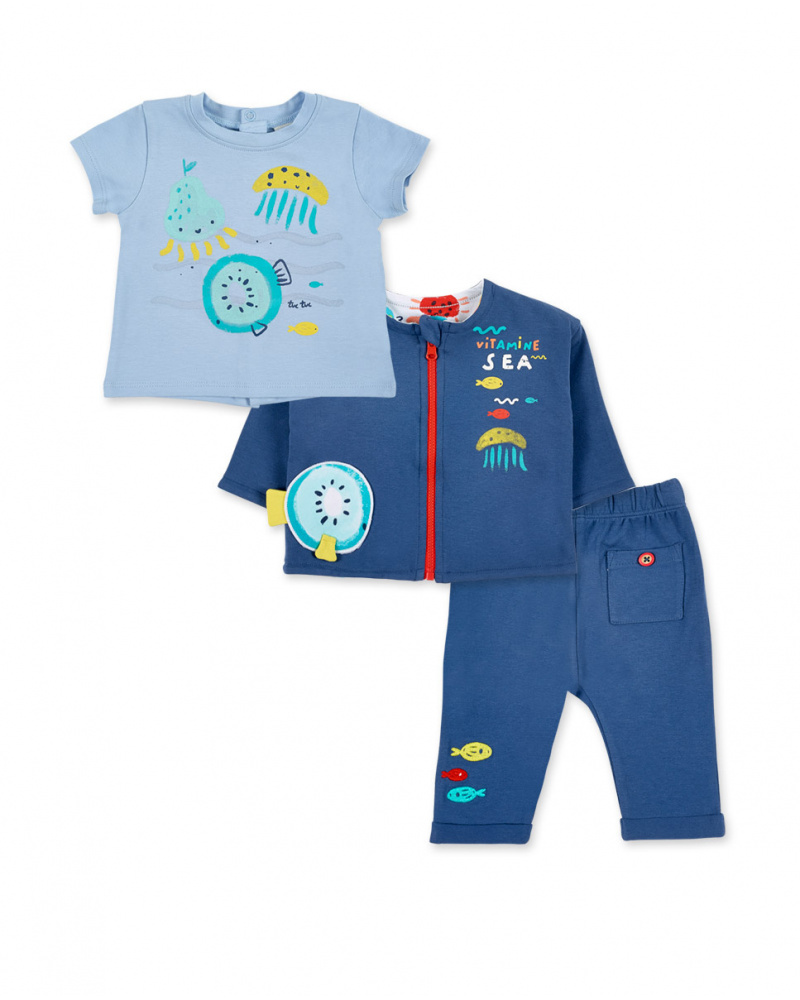 Conjunto reversível em malha azul menino Coleção Frutti