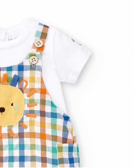 Conjunto liso de malha branca para menino Coleção Animal Life