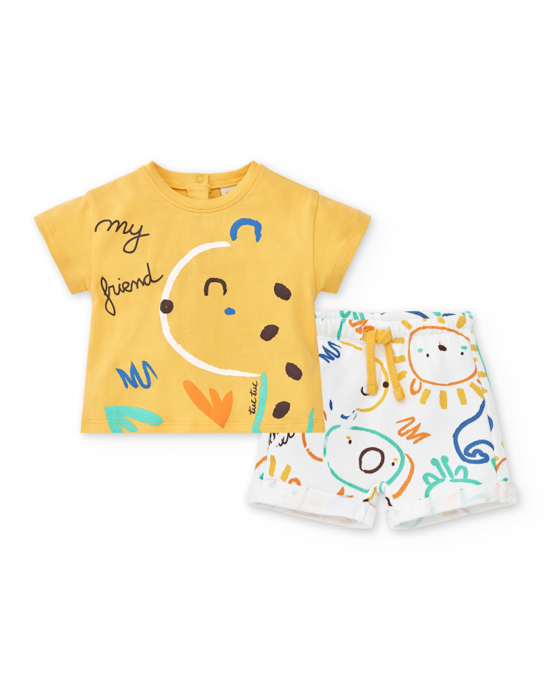 Conjunto de malha amarelo menino Coleção Animal Life