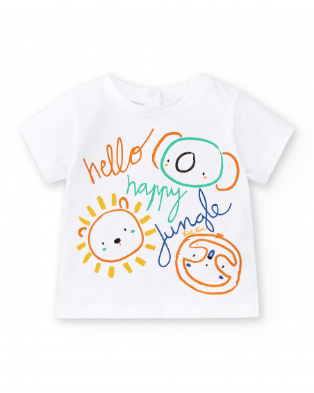 Conjunto de malha branca de menino Coleção Animal Life