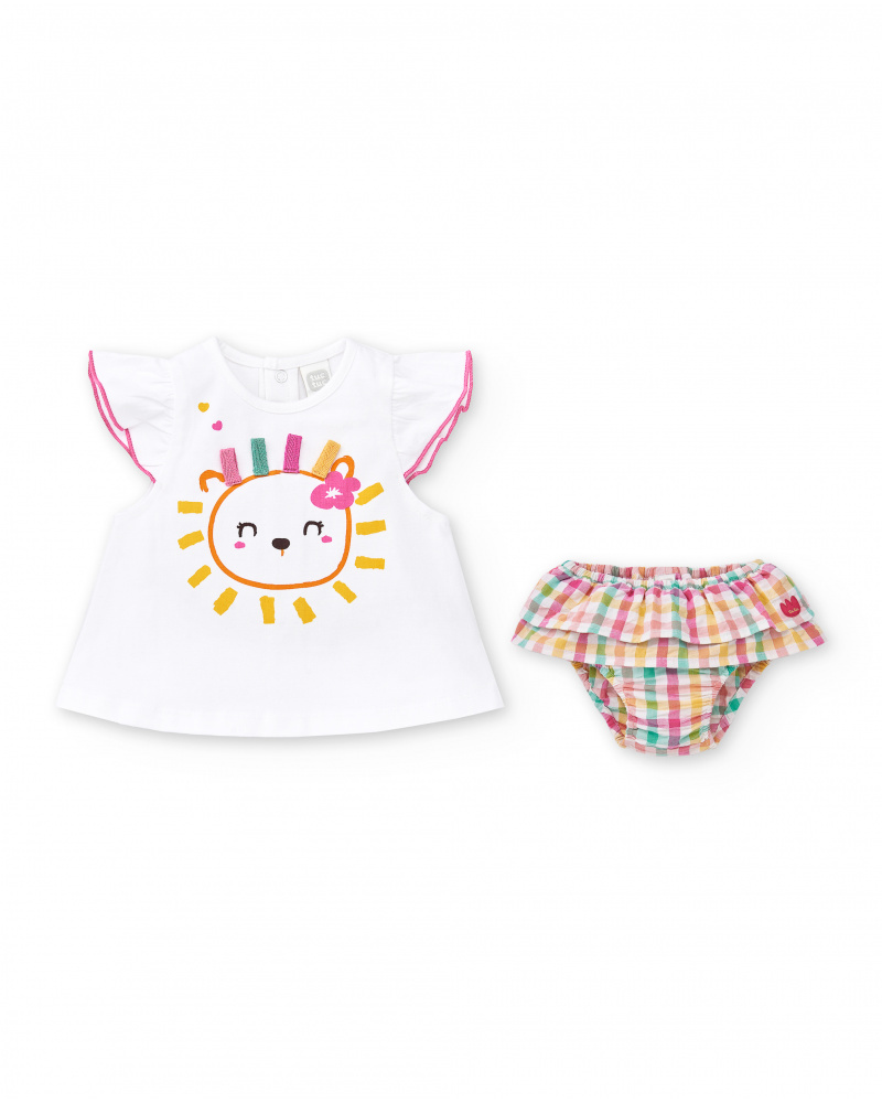 Conjunto de malha lisa branca de menina Coleção Animal Life
