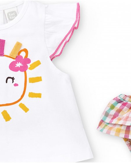 Conjunto de malha lisa branca de menina Coleção Animal Life