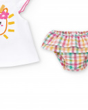 Conjunto de malha lisa branca de menina Coleção Animal Life