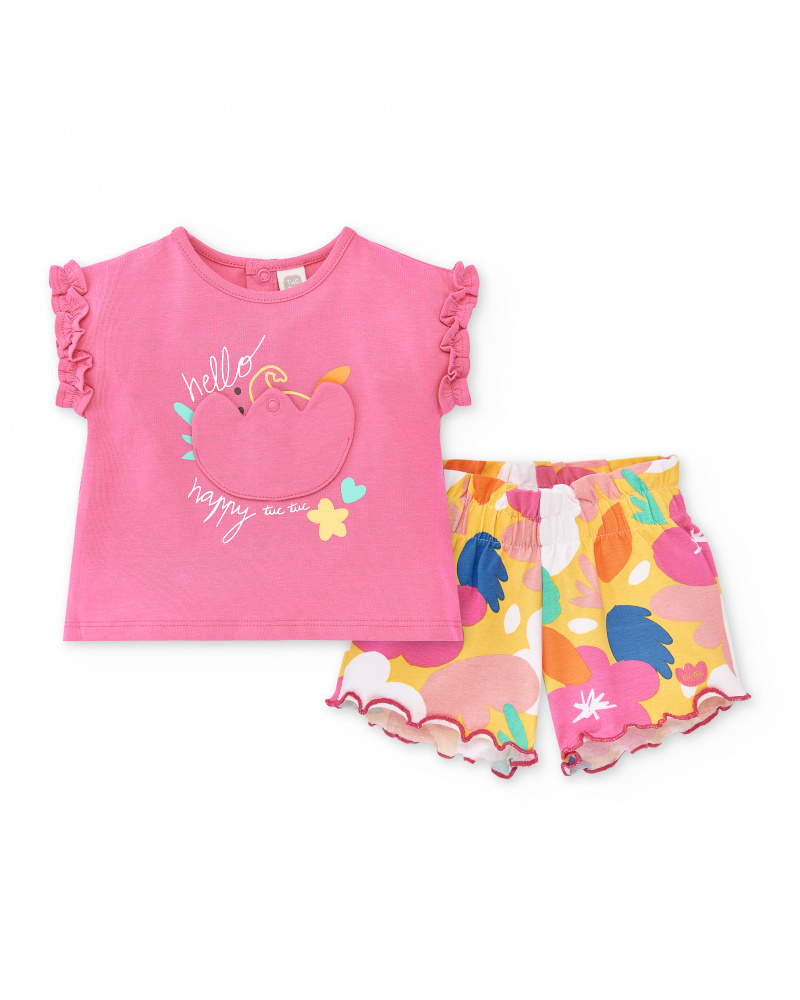 Conjunto de malha rosa para menina Coleção Animal Life