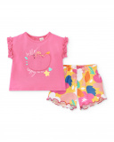 Conjunto de malha rosa para menina Coleção Animal Life
