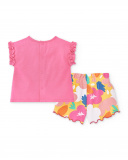 Conjunto de malha rosa para menina Coleção Animal Life