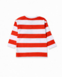T-shirt de malha branca com riscas vermelhas para menino