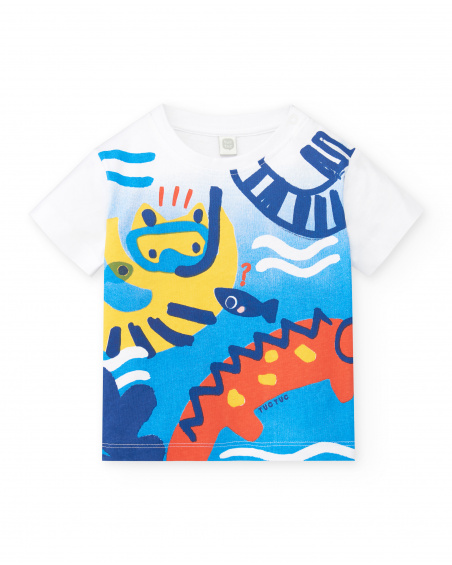 T-shirt branca de mergulho para menino Coleção Salty Air
