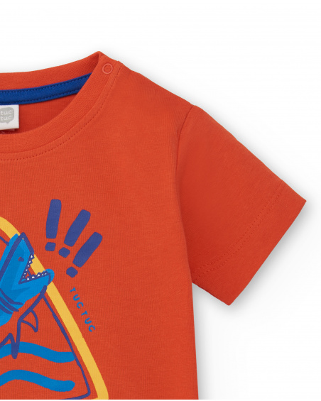 Camiseta de malha vermelha 'Caution' para menino Coleção Salty