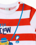 T-shirt branca de malha às riscas vermelhas para menino Coleção