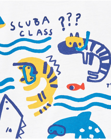 T-shirt branca de menino em malha Coleção Salty Air