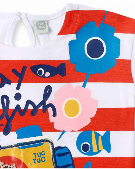 T-shirt vermelha de menina em malha branca Coleção Salty Air