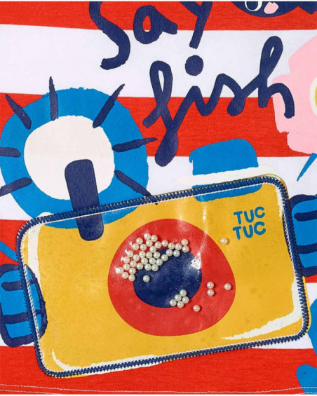 T-shirt vermelha de menina em malha branca Coleção Salty Air