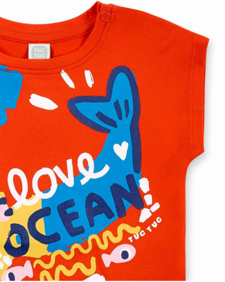 T-shirt de menina em malha vermelha com nós Coleção Salty Air