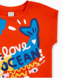 T-shirt de menina em malha vermelha com nós Coleção Salty Air