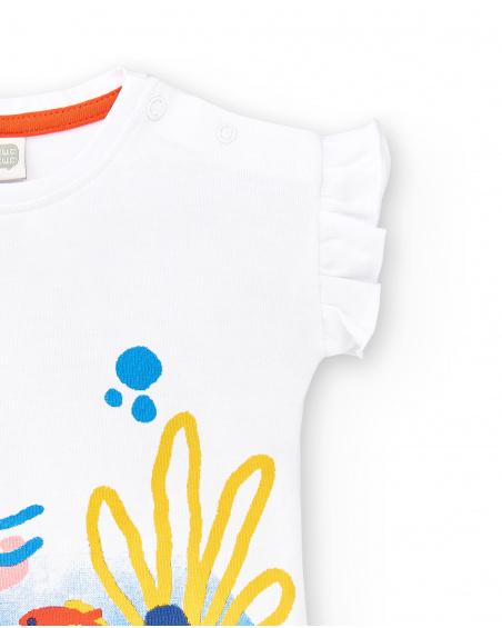 T-shirt branca de menina em tricô com babados Coleção Salty Air