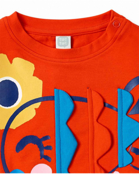 T-shirt longa de malha vermelha para menina Coleção Salty Air