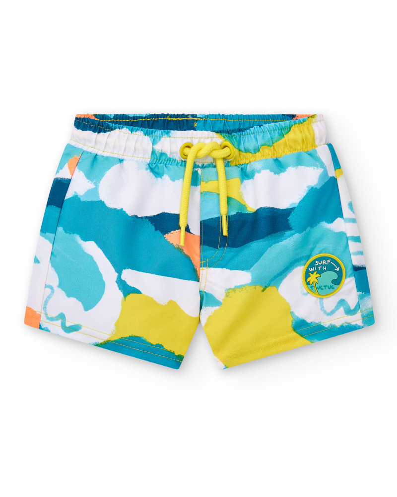 Fato de banho bermuda branco de menino Coleção Laguna Beach