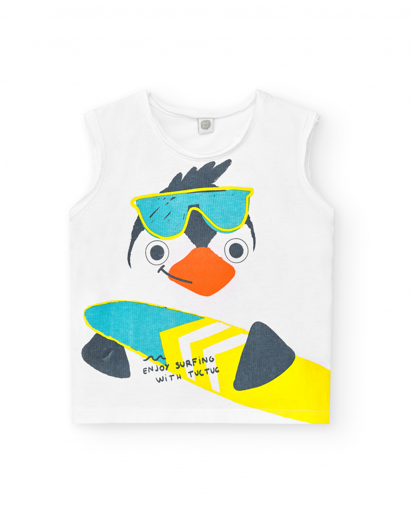 T-shirt branca de menino em malha sem mangas Coleção Laguna