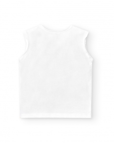 T-shirt branca de menino em malha sem mangas Coleção Laguna