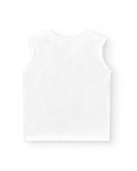 T-shirt branca de menino em malha sem mangas Coleção Laguna