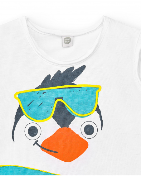 T-shirt branca de menino em malha sem mangas Coleção Laguna