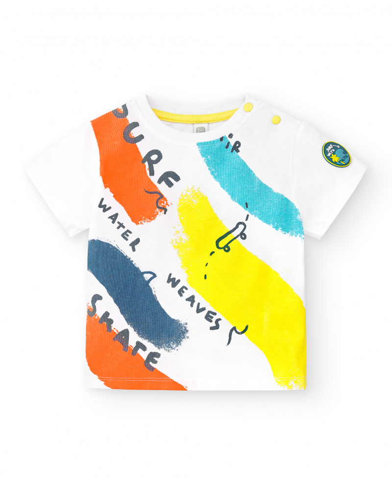 T-shirt branca de menino em malha Coleção Laguna Beach