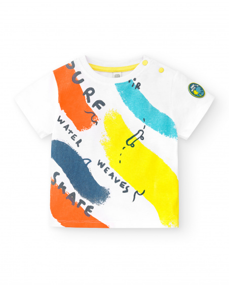 T-shirt branca de menino em malha Coleção Laguna Beach