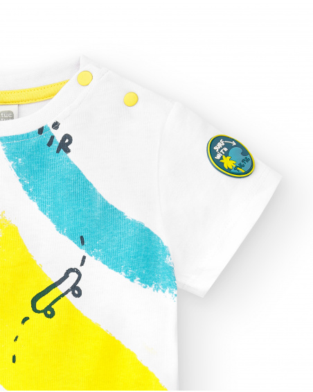 T-shirt branca de menino em malha Coleção Laguna Beach