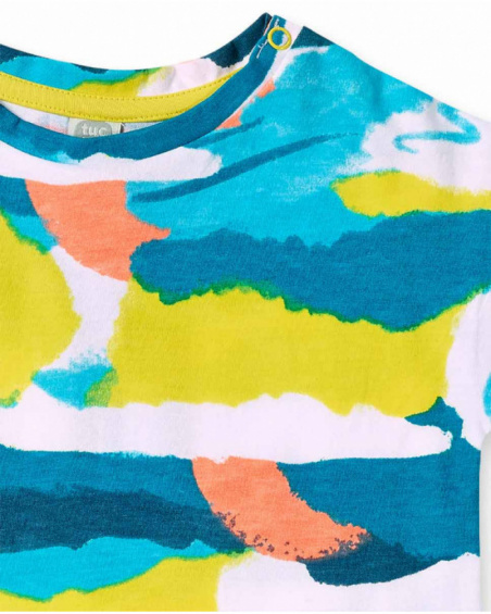 T-shirt de malha branca azul de menino Coleção Laguna Beach