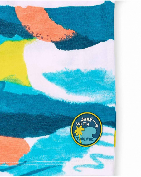 T-shirt de malha branca azul de menino Coleção Laguna Beach