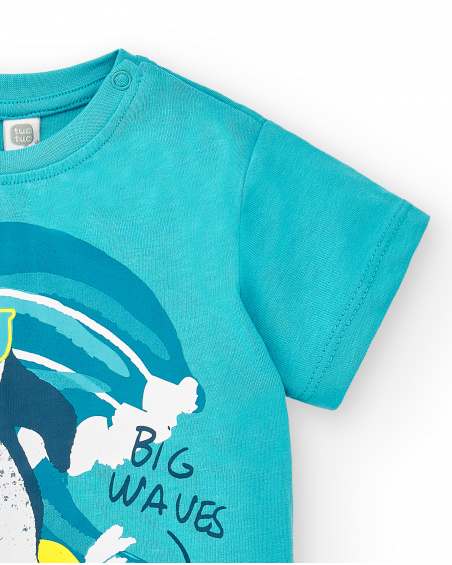 T-shirt azul de menino em malha pinguim Coleção Laguna Beach