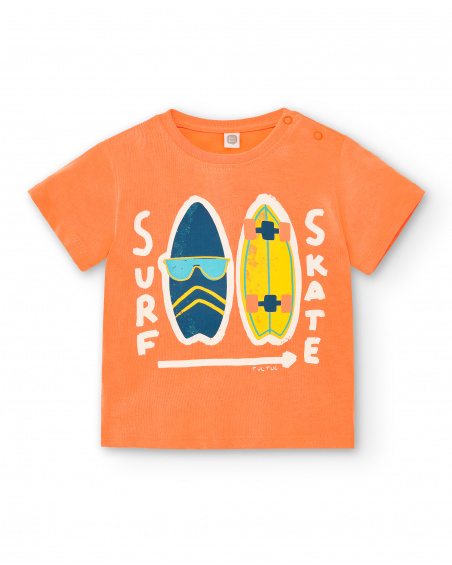 T-shirt de menino em malha laranja Coleção Laguna Beach