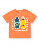 T-shirt de menino em malha laranja Coleção Laguna Beach