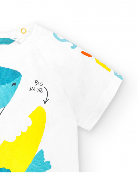 T-shirt de malha branca tubarão para menino Coleção Laguna Beach
